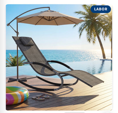 Garvee Adjustable Patio Chaise Lounge Chair with Removable Pillow, Folding outdoor Pool Lounger with Armrests , Weather-Resistant Mesh Fabric for Patio, Lawn & Poolside (Gray) (New in Box)