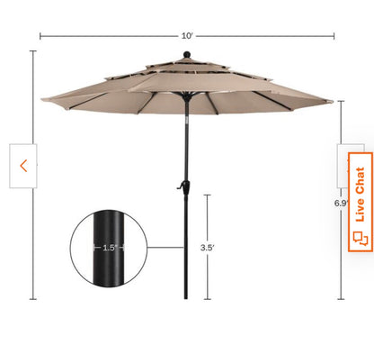 10 ft. Steel Market Patio Umbrella with 3-Tiered Sunshade and Push Button Tilt and Easy-Open Crank (Beige) New in Box