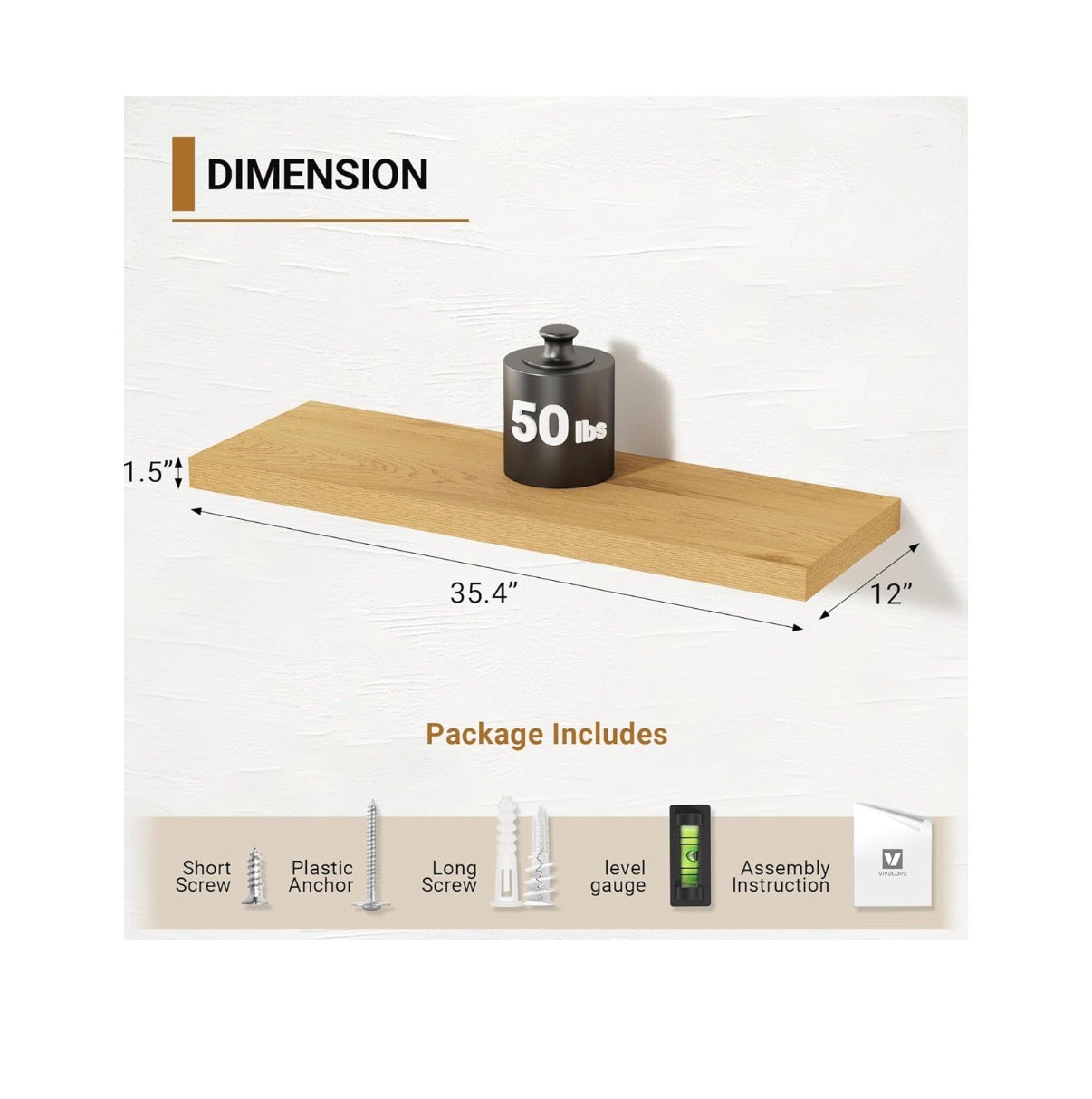 12 Inch Deep Floating Shelves 35.4 Inch Long, Thick Wall Shelves with Invisible Brackets for Bedroom, Bathroom, Living room, Kitchen, Office, Rustic Farmhouse Decor 36 Inch X 12 Inch X 1,.5 Inch Set of 2 (Oak) (New in Box)