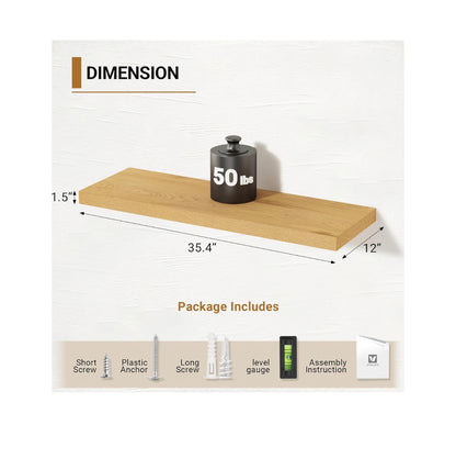 12 Inch Deep Floating Shelves 35.4 Inch Long, Thick Wall Shelves with Invisible Brackets for Bedroom, Bathroom, Living room, Kitchen, Office, Rustic Farmhouse Decor 36 Inch X 12 Inch X 1,.5 Inch Set of 2 (Oak) (New in Box)