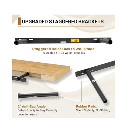 12 Inch Deep Floating Shelves 35.4 Inch Long, Thick Wall Shelves with Invisible Brackets for Bedroom, Bathroom, Living room, Kitchen, Office, Rustic Farmhouse Decor 36 Inch X 12 Inch X 1,.5 Inch Set of 2 (Oak) (New in Box)