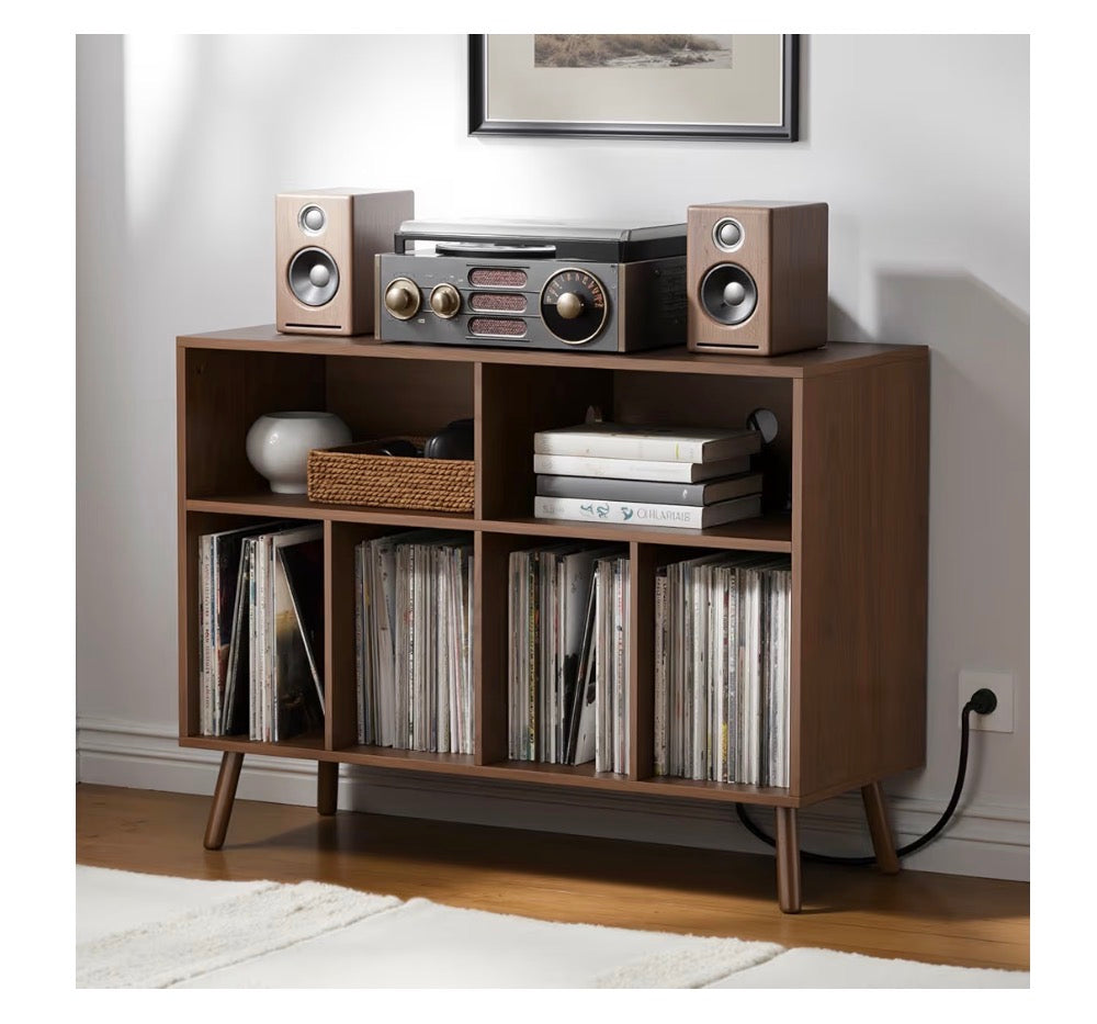 Record Player Stand with Vinyl Storage Cabinet, Wood Turntable Table Open Shelf Holder Up to 350 Albums Cube Storage Organizer for Living Room, Office (Brown) (New in Box) Assembly Required