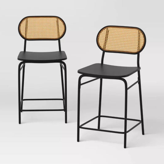 Set of 2 24" Wicker Back Metal Counter Height Barstool