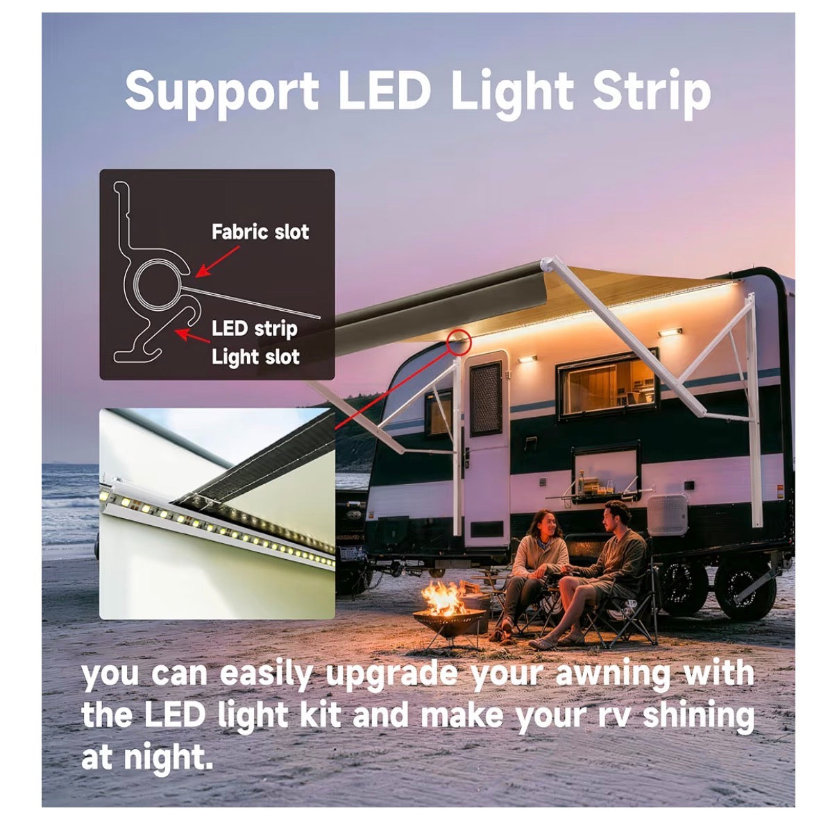 Suncode RV Awning for RV, Camper and Travel Trailers-Manual RV Awning Complete Kit, Manuel Camper Awning, RV Roll out Awning 20ft X 8ft White Frame & Silver Fade (New in Box)