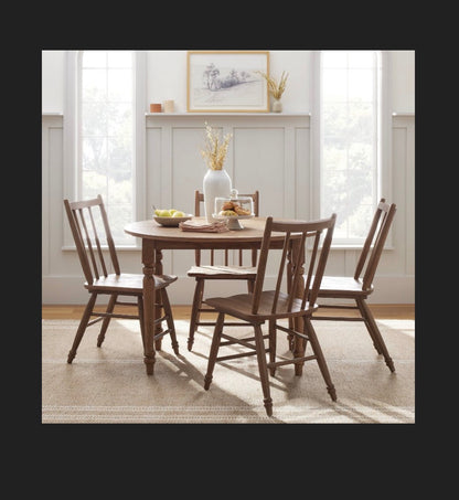44 Inch Vintage Windsor Drop Leaf Round Dining Table Aged Oak (New in Box)