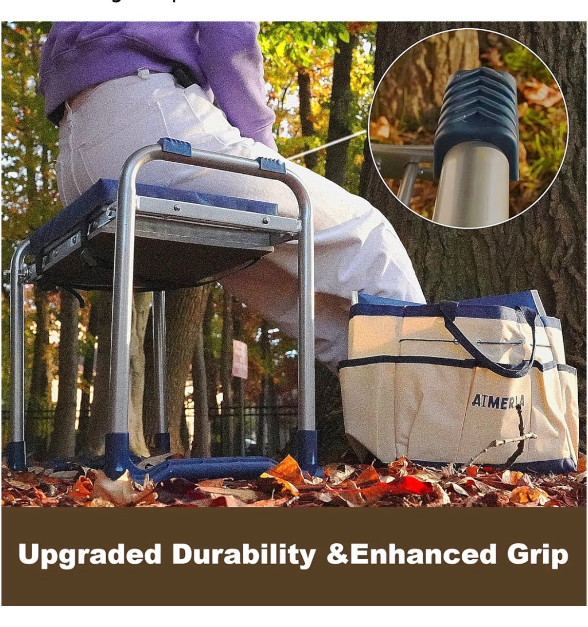 Foldable Kneeler Seat Heavy Duty (Detachable Cloud Kneeler Pad) Garden Stool 2 Large Tool Bags Portable Bench for Indoor/Outdoor (Brown) (New in Box)