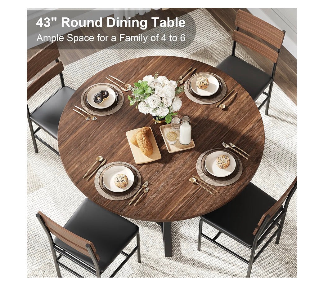 Knoworld 43 Inch Round Dining Table for 4, Kitchen Tables Dining Room Circle Dinner Table with Pedestal Metal Frame, Space Saving Wood Industrial Kitchen & Dining Room Table 43 Inches (Brown) (New in Box)