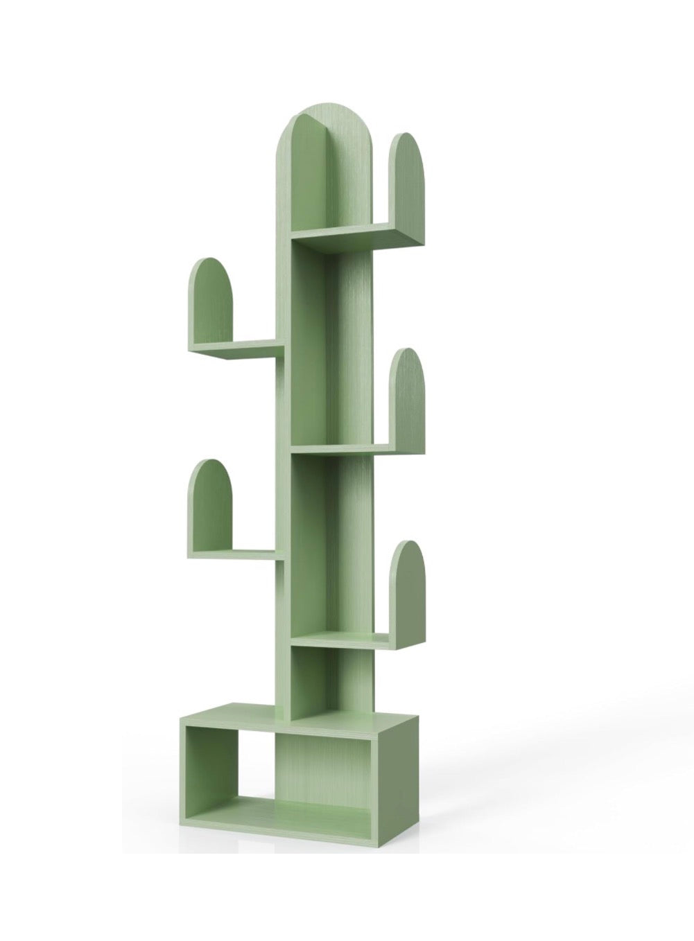 Cactus Tree Bookshelf, 5 Tier Wood 50 Inch Tall Storage Rack for CDs, Movies, Books, Small Space Saving Organizer Shelves for Living Room, Bedroom, Home, Office (Mist Green) (New in Box)