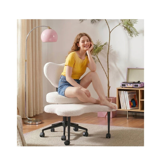 Ergonomic Cross Legged Chair 360 Degree Swivel, Lumbar Support Cross Legged ADHD Chair The All in One Meditation and Office Seat (Teddy Plush Fabric Off White) (New in Box)