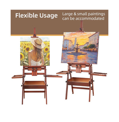 Horizontal Beechwood Studio Easel with Drawer and Palettes H-Frame Solid Wooden Painting Easel for Students, Beginners, and Artists, Hold Canvas up to 50 Inches High (Walnut) (New in Box)