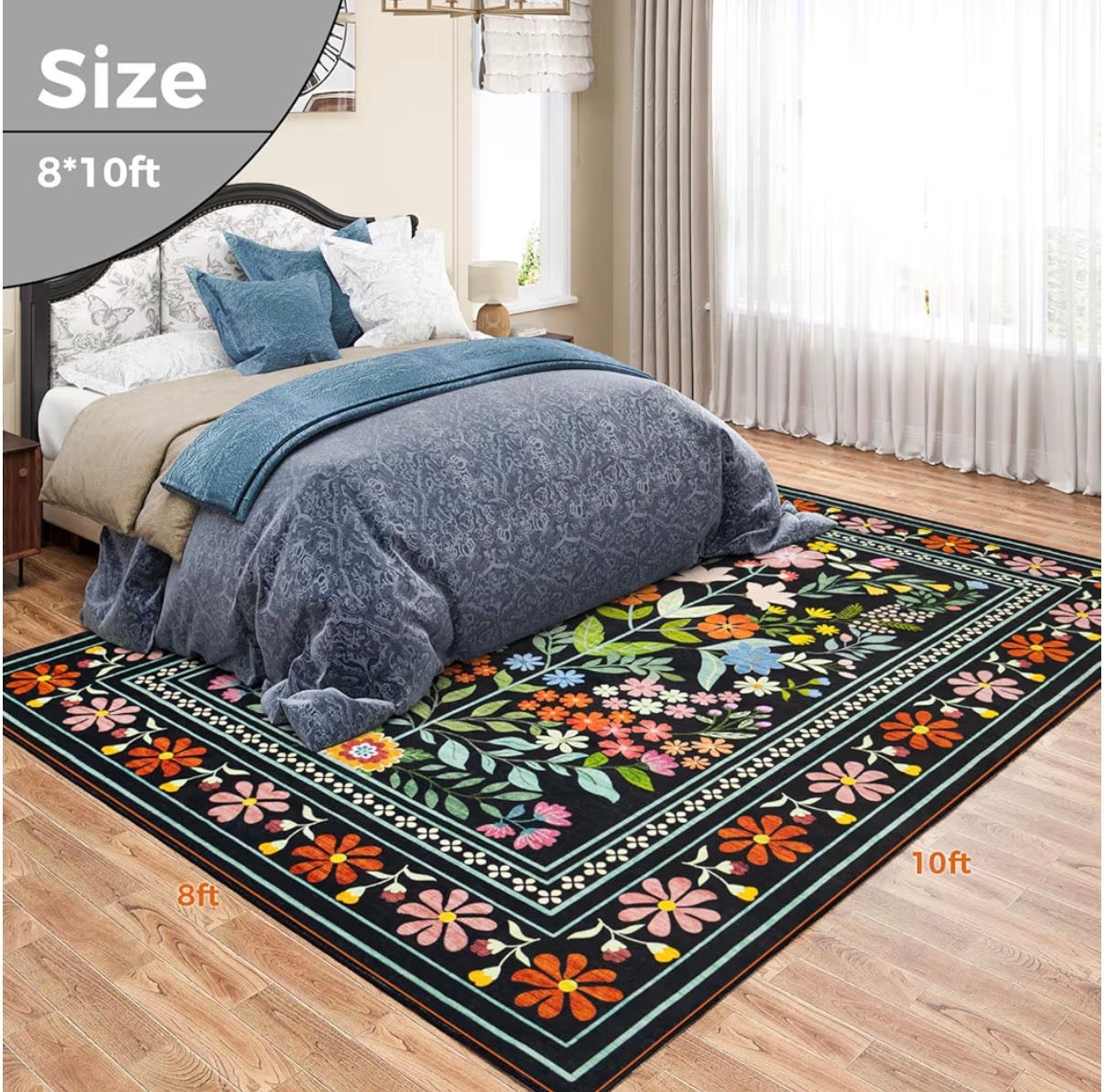 8X10 Area Rug, Floral Wasable Area Rug with Low Pile, Non-Slip Boho Vintage Area Rugs for Living Room, Bedroom, Kids Playroom, Entry (New in Box)