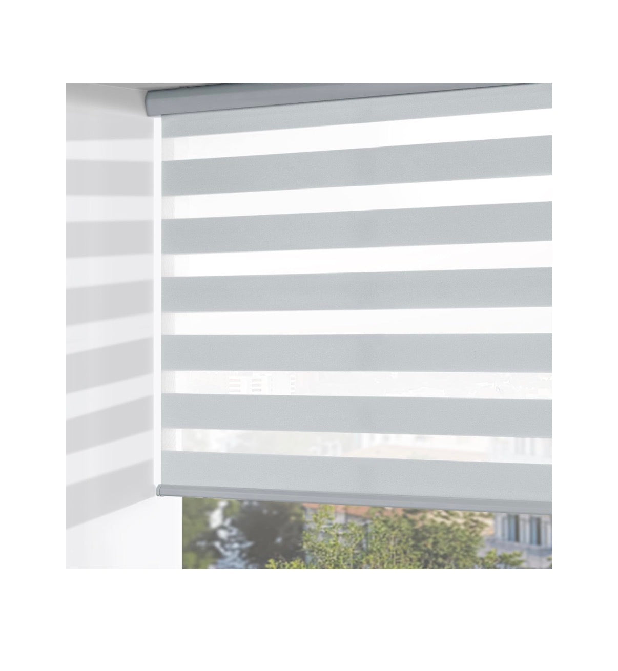 33 Inch Width X 72 Inch Height Dual Layer, Light Control for Day and Night, Free-Stop, Pull Down Blinds for Indoor Windows & Home (Light Gray) (New in Box)