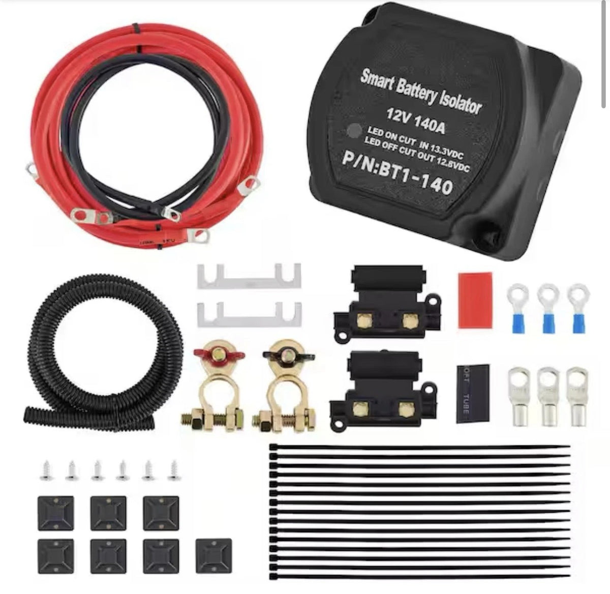 VEVOR 12V 140A Dual Battery Isolator Split Charge Kit Complete w/ Cables VSR001