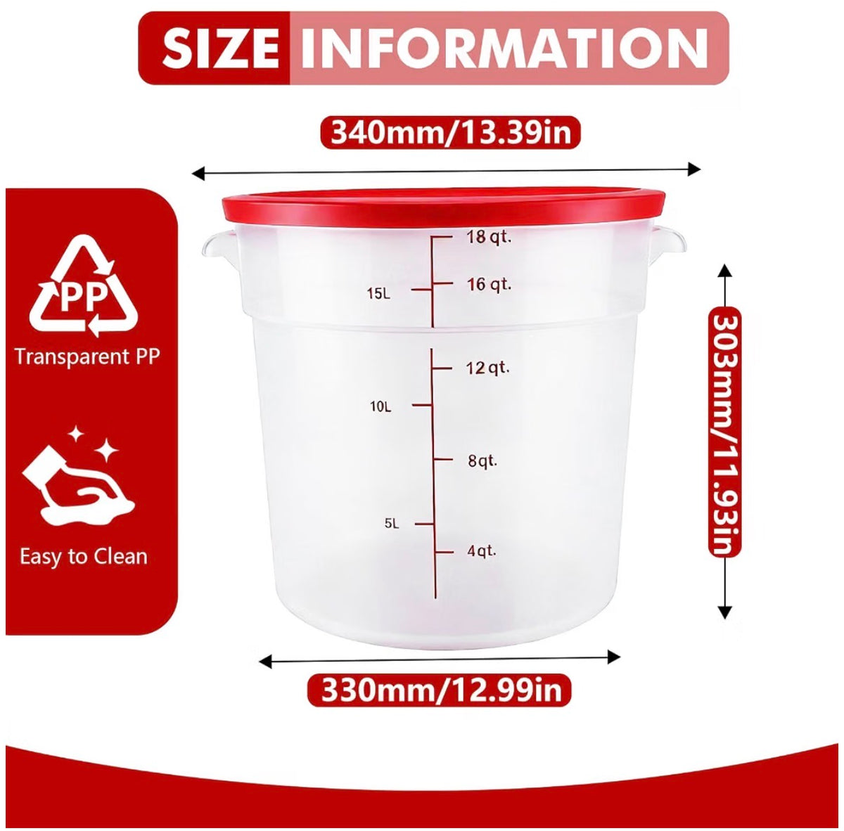 2 Pack Food Storage Container with Lid, 16 Quart Commercial Storage Box with Scale & Handle, Cake Making, Dough, Marinating Meat, Kitchen Supplies Round 16 Quart (New in Box)