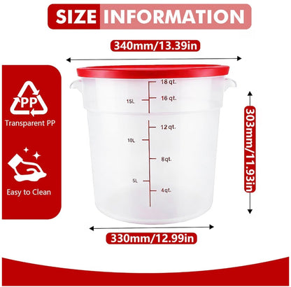 2 Pack Food Storage Container with Lid, 16 Quart Commercial Storage Box with Scale & Handle, Cake Making, Dough, Marinating Meat, Kitchen Supplies Round 16 Quart (New in Box)