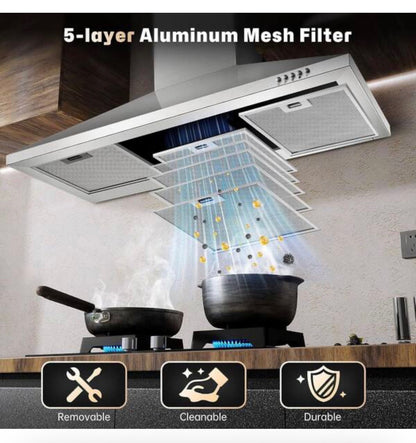 SNDOAS 36 Inch Wall Mount Range Hood Ducted/Ductless Convertible Downdraft System (Stainless Steel)