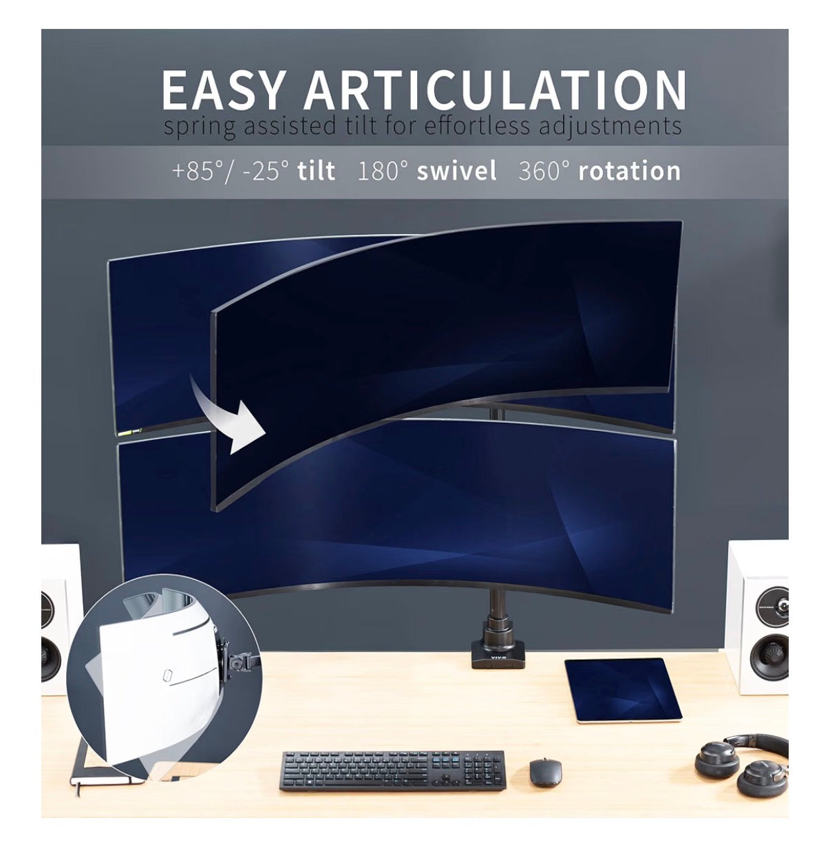 VIVO Dual Ultra Wide Monitor Extra Tall Desk Mount for up to 49 Inch Ultra, Clamp-On Adjustable Stand Holds 44lbs per Screen, VESA up to 100x100mm (Black) (New in Box)