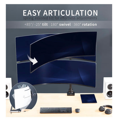 VIVO Dual Ultra Wide Monitor Extra Tall Desk Mount for up to 49 Inch Ultra, Clamp-On Adjustable Stand Holds 44lbs per Screen, VESA up to 100x100mm (Black) (New in Box)
