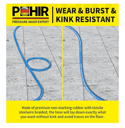 100 Ft Pressure Washer Hose 3/8 Inch 4800 PSI, Kink Resistant Industrial Grade Hose with Quick Connect Ends and Adapters for Hot & Cold Water Steel Wire Braided Hose for Power Washing