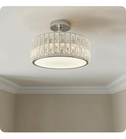 Willow 12.72 Inch Chrome Indoor 1 Light LED Semi-Flush Mount Light with Frosted Glass (New in Box)