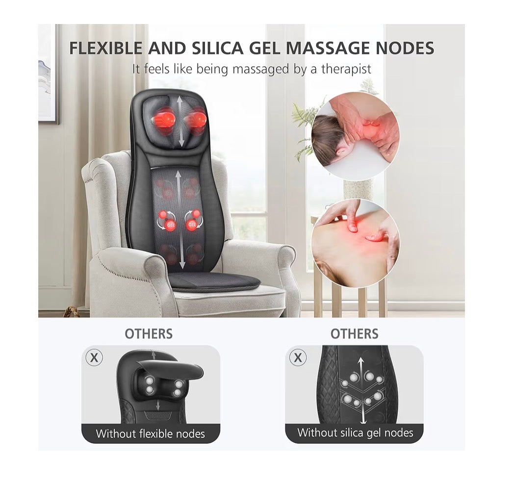 Snailax Shiatsu Neck & Back Massager with Heat, Full Back Kneading Shiatsu or Rolling Massage, Massage Chair Pad with Height Adjustment, Back Massager for Neck and Shoulder (New in Box)