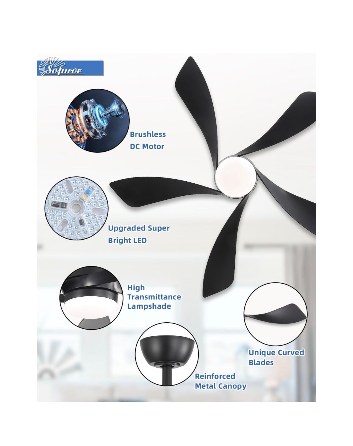 42 Inch Modern Ceiling Fan with Light Indoor/Outdoor Remote Control Compatible, Reversible Quiet DC Motor, Timer, 6 Speeds, 3 CCT Dimmable Light for Living Room Bedroom Patio (Black) (New in Box)