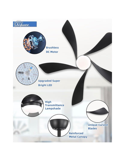 42 Inch Modern Ceiling Fan with Light Indoor/Outdoor Remote Control Compatible, Reversible Quiet DC Motor, Timer, 6 Speeds, 3 CCT Dimmable Light for Living Room Bedroom Patio (Black) (New in Box)