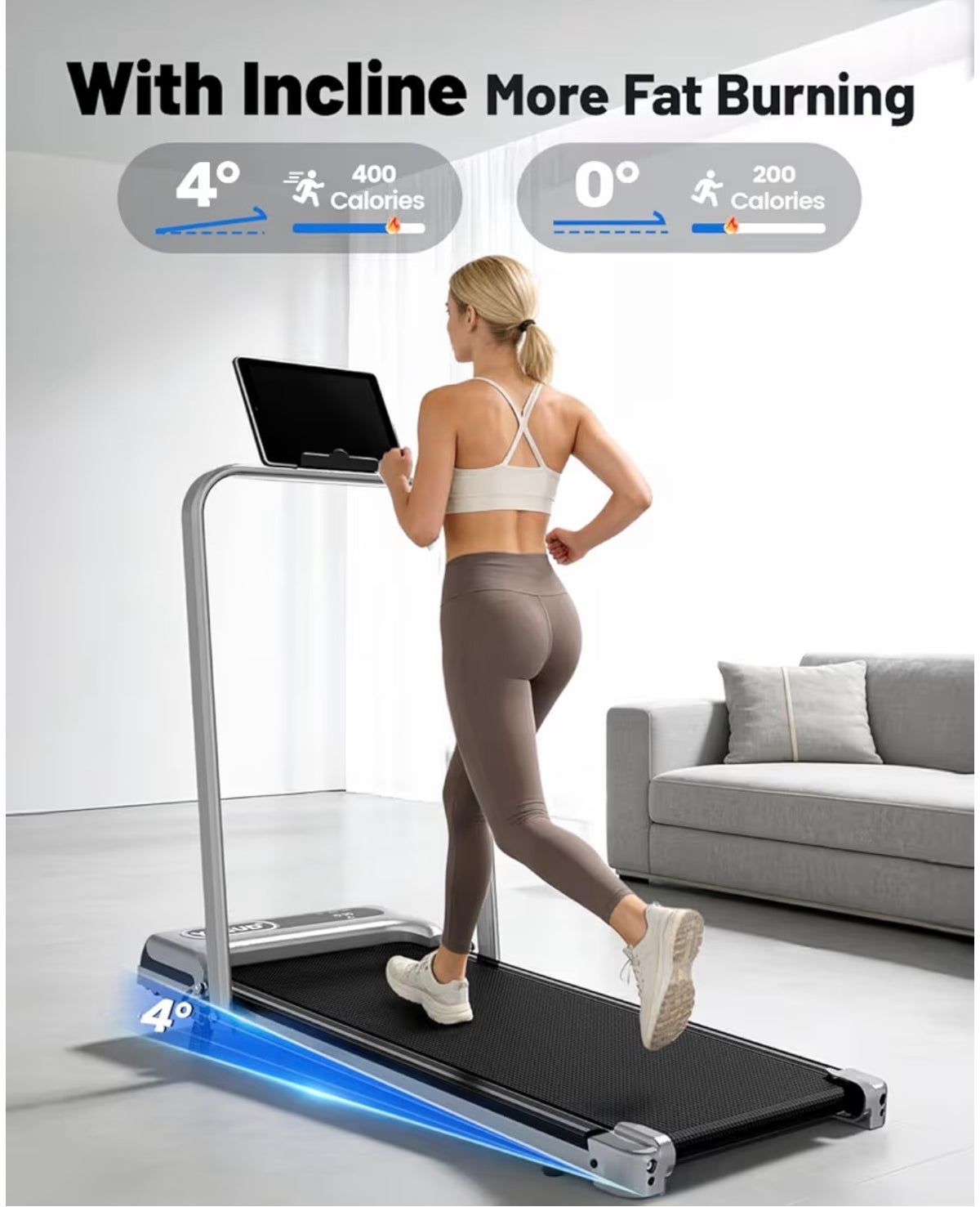 Walking Pad Treadmill for Home, Incline Walking Pad with Handle Bar Sturdy Foldable Handles Treadmill with Remote, Quiet Anti-Slip Portable Under Desk Walking Pad for Small Space at Home/Office (New in Box)