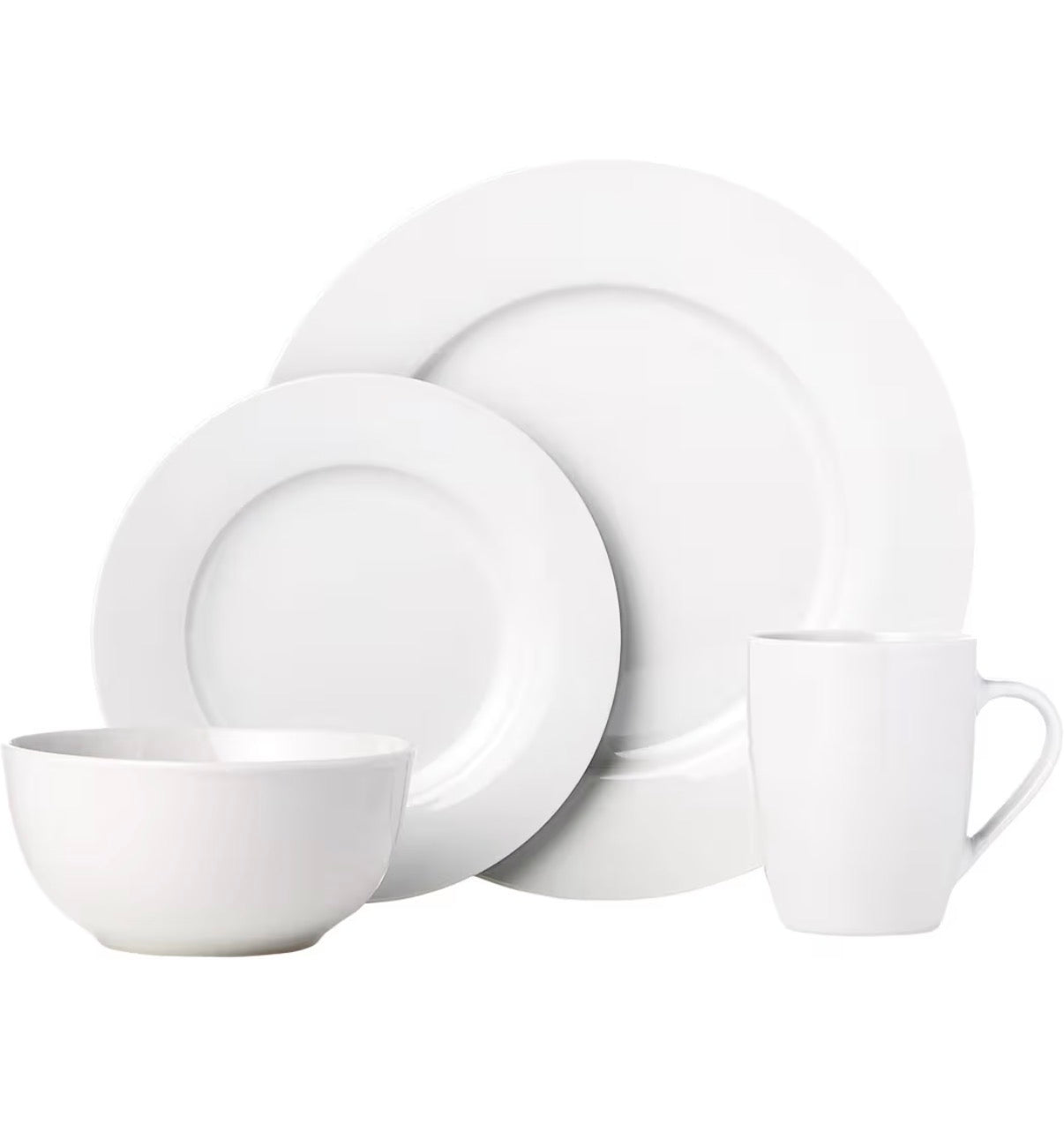 16 Piece Porcelain Dinnerware Set, Microwave and Dishwasher Safe, Service for 4, Plates, Bowls and Mugs (White) (New in Box)