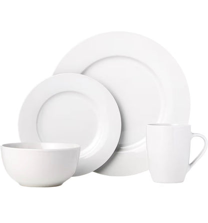 16 Piece Porcelain Dinnerware Set, Microwave and Dishwasher Safe, Service for 4, Plates, Bowls and Mugs (White) (New in Box)