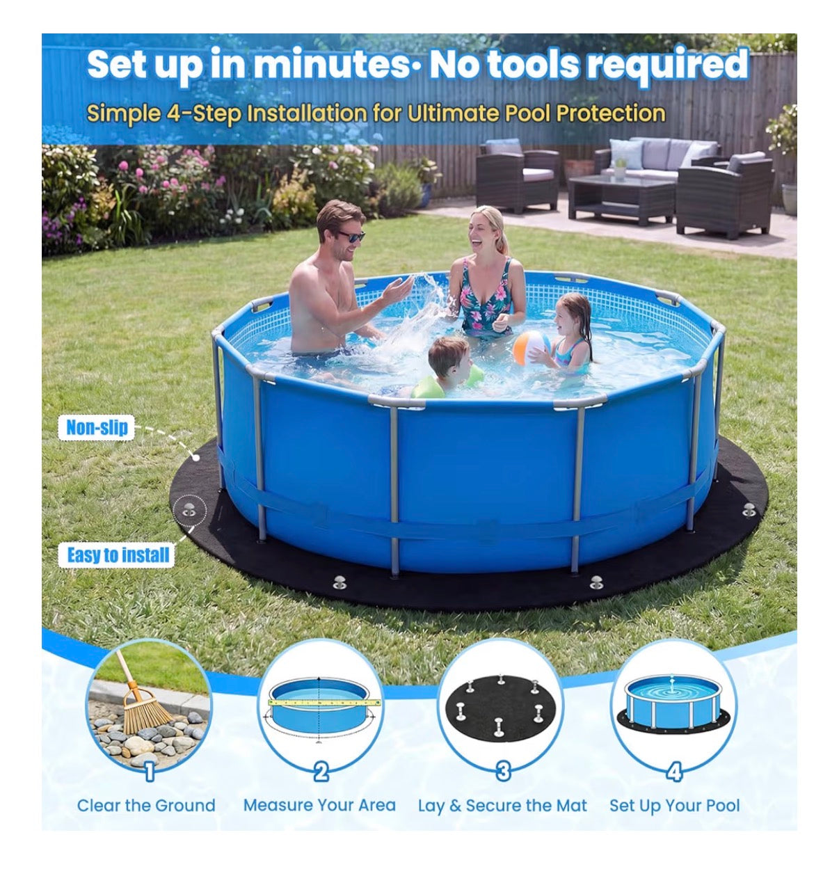 21 Foot Rounf Pool Liner Pad for Above Ground Pools, 300GSM Heavy Duty Thickened Pool Pad with Grommets & Stakes, Anti-Shift Underlay Mat, Puncture & Weed Proof Pool Ground Mat