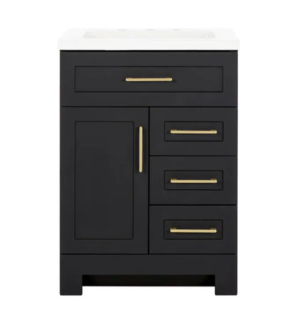 Cauley 24 Inch Black Single Sink Bathroom Vanity with White Cultured Marble Top (Fully Assembled; New in Box)