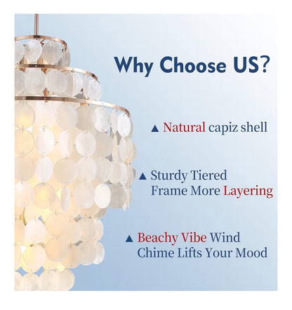 Capiz Shell Chandelier 18 Inch Gold Coastal Chandelier Light Fixture with 4 Lights Capiz Seashell Pendant for living Room Foyer, Kitchen Island Entryway, Dining Room Bedroom, LED Bulb Included (New in Box)