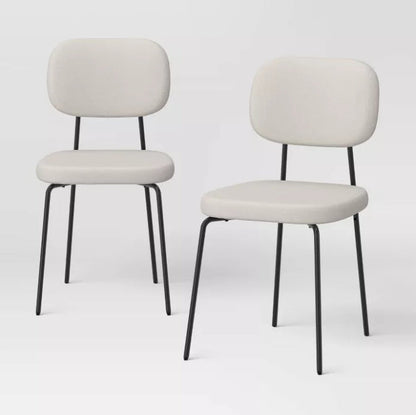 (New) Set of 2 Upholstered with Metal Base Dining Chair Chairs Cream Boucle