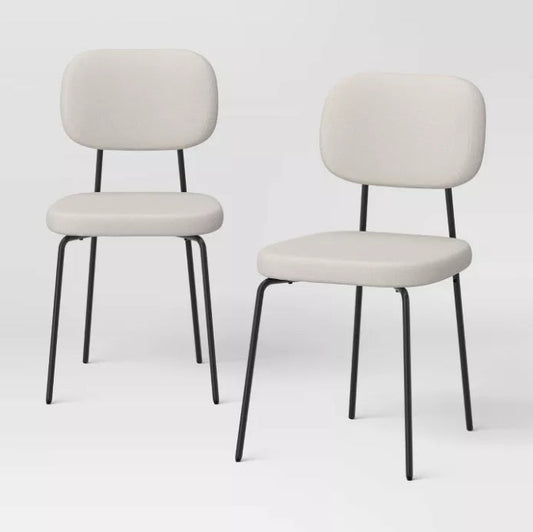 (New) Set of 2 Upholstered with Metal Base Dining Chair Chairs Cream Boucle
