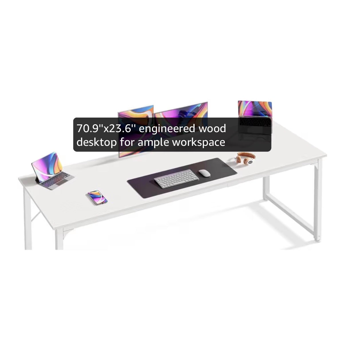 Huuger Computer Desk, 70 Inch Office Desk, Gaming Desk with Storage, Writing Desk for Home Office, Study, Long Simple Desk, Large Legroom, Metal Frame (White) (New in Box)