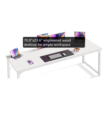 Huuger Computer Desk, 70 Inch Office Desk, Gaming Desk with Storage, Writing Desk for Home Office, Study, Long Simple Desk, Large Legroom, Metal Frame (White) (New in Box)