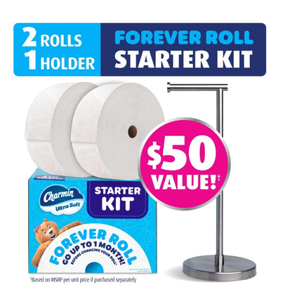 Charmin Ultra Soft Toilet Paper, Forever Roll Starter Kit, 1 Holder, 2 Rolls, 2-Ply Bath Tissue