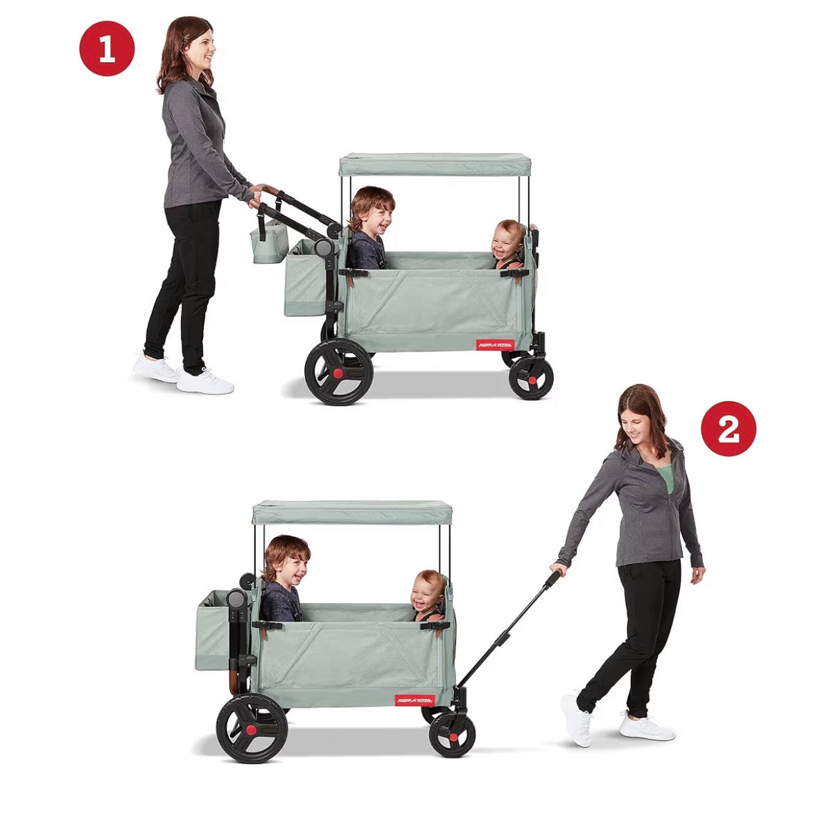 Radio Flyer Atlas Stroll 'N Wagon, for Ages 1+ 3-in-1 Push or Pull Versatility, One Hand Fold, UV Canopy, 5-Point Harnesses, Rubber Wheels, Storage Capabilities (Sage Green) (New in Box)