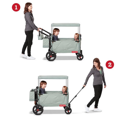 Radio Flyer Atlas Stroll 'N Wagon, for Ages 1+ 3-in-1 Push or Pull Versatility, One Hand Fold, UV Canopy, 5-Point Harnesses, Rubber Wheels, Storage Capabilities (Sage Green) (New in Box)