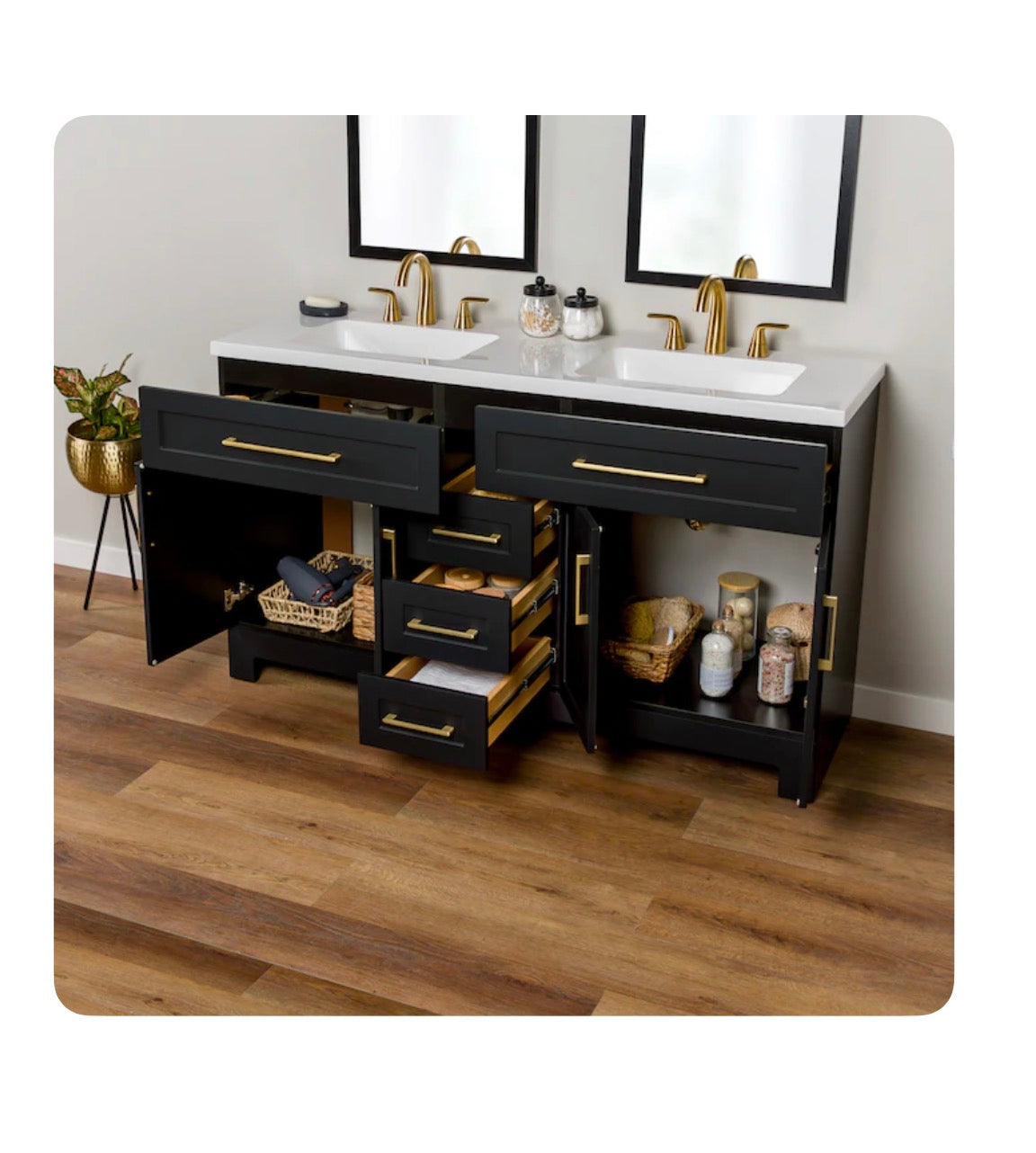 Cauley 60 Inch Black Double Sink Bathroom Vanity with White Cultured Marble Top (New in Box)