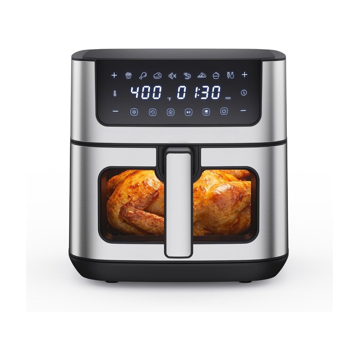 NEWBULIG Air Fryer 6.34 Qt. Air fryer with Visible Window 400 Degrees Fahrenheit Fast Heating Stainless Steel Air Fryers Oven with Nonstick and Dishwasher Safe Basket 8-in-1 Cooking Preset with Timer Auto-Off (Jet Black) (New in Box)