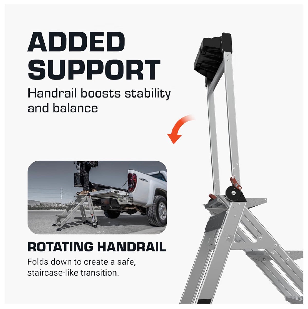 Little Giant Jumbo Step 3-Step Foldable 2.2 Ft. Aluminum Stool Foldable Aluminum Step Stool, Extra-Wide Stair Like Treads, Rotating Handrail, Tool Tray, 375 lbs. Weight Capacity (New in Box)