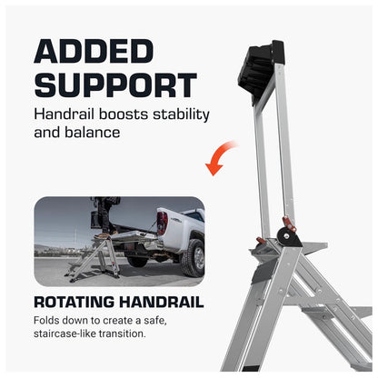 Little Giant Jumbo Step 3-Step Foldable 2.2 Ft. Aluminum Stool Foldable Aluminum Step Stool, Extra-Wide Stair Like Treads, Rotating Handrail, Tool Tray, 375 lbs. Weight Capacity (New in Box)