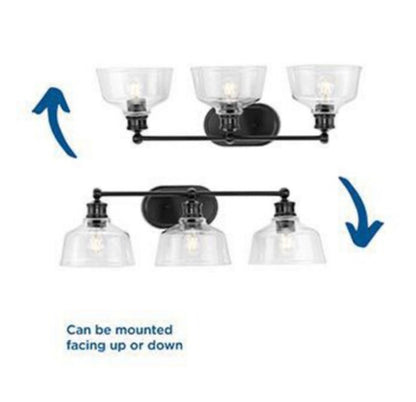 Progress Lighting Singleton 26.5 Inch 3 Light Farmhouse Bathroom Vanity Light (Matte Black) (New in Box)