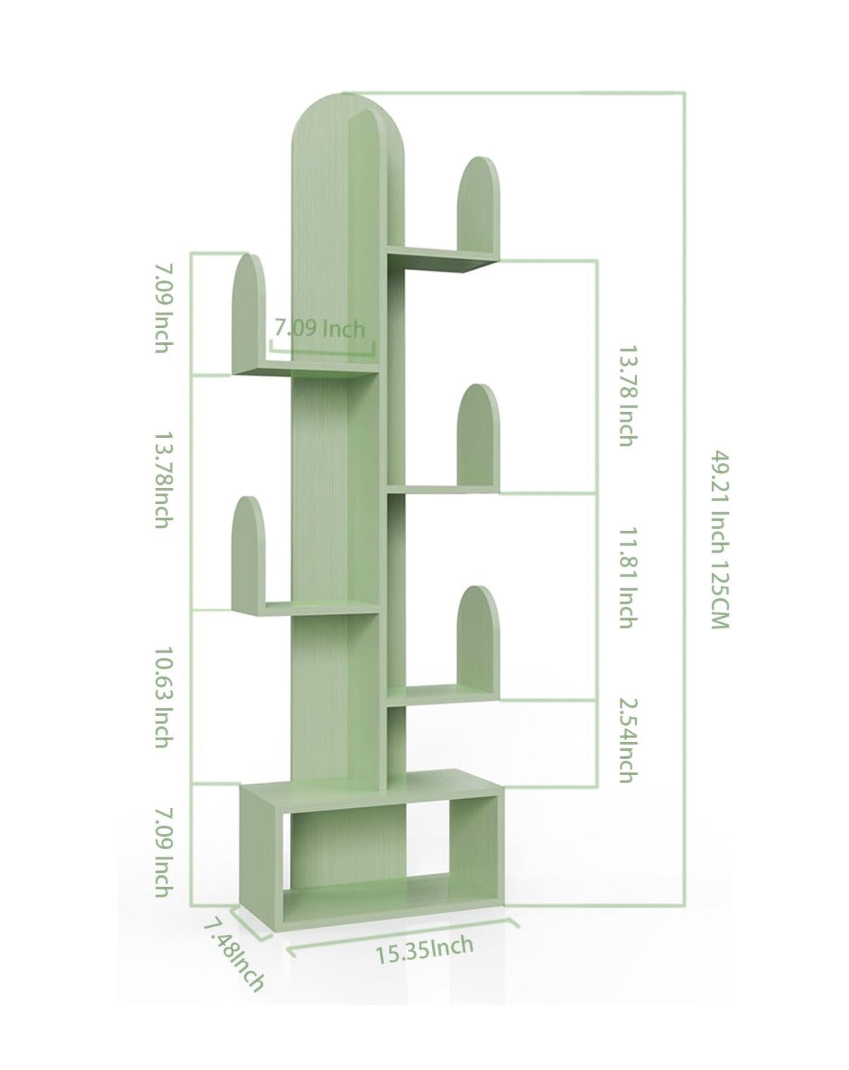 Cactus Tree Bookshelf, 5 Tier Wood 50 Inch Tall Storage Rack for CDs, Movies, Books, Small Space Saving Organizer Shelves for Living Room, Bedroom, Home, Office (Mist Green) (New in Box)