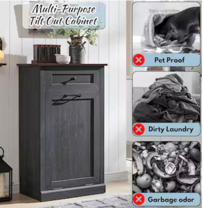 Tilt Out Laundry Hamper Cabinet/Farmhouse Trash Can Cabinet with Drawer