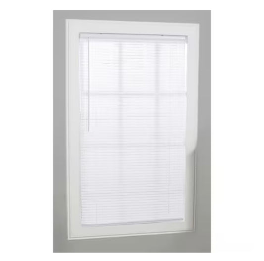 Project Source 1-in Slat Width 31 Inch X 60 Inch Cordless White Vinyl Light Filtering Mini Blinds (New in Box)