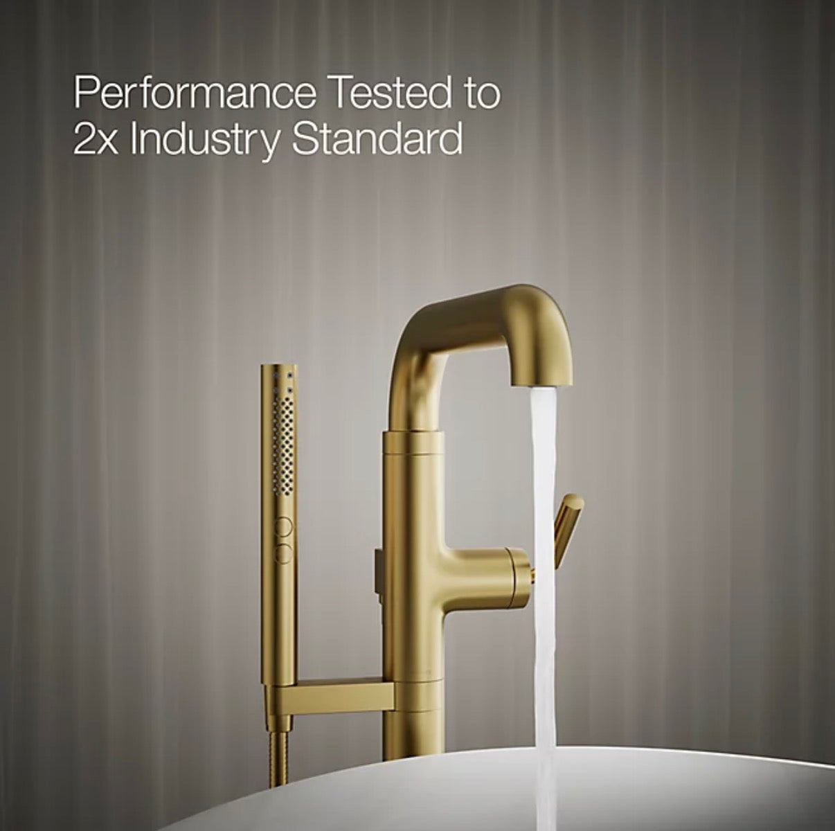 Floor Mount Bath Filler Trim with Handshower Vibrant Brushed Moderne Brass