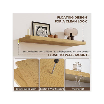 Deep Floating Shelves, 32 Inch Width X 12 Inch Depth Oak Wall Shelves, 32 Long Rustic Wood Wide Storage Shelves for Bedroom, Kitchen, Farmhouse, Laundry room, and Office Set of 3 (New in Box)